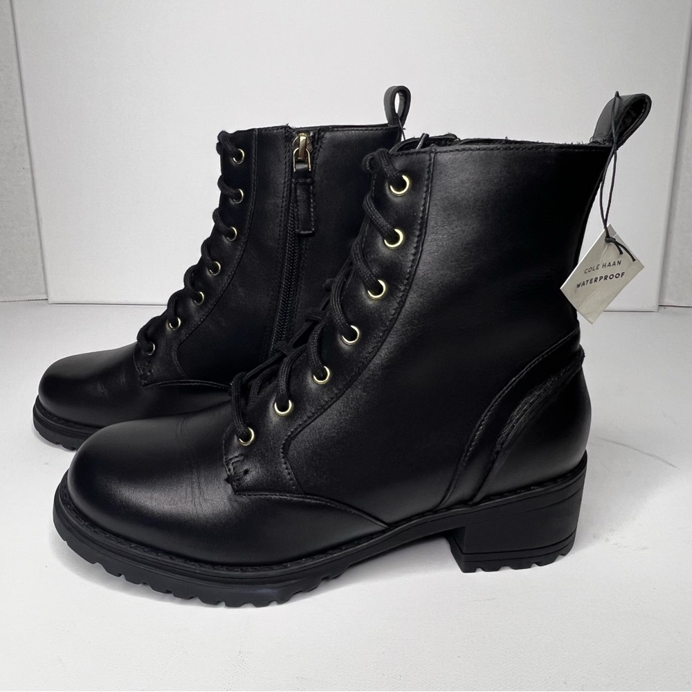 Cole Haan Camea Waterproof Combat Boots- Black Leather - Women’s Size 6B